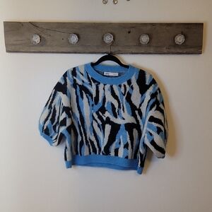 Zara Black and Blue Jacquard Sweater SZ MED